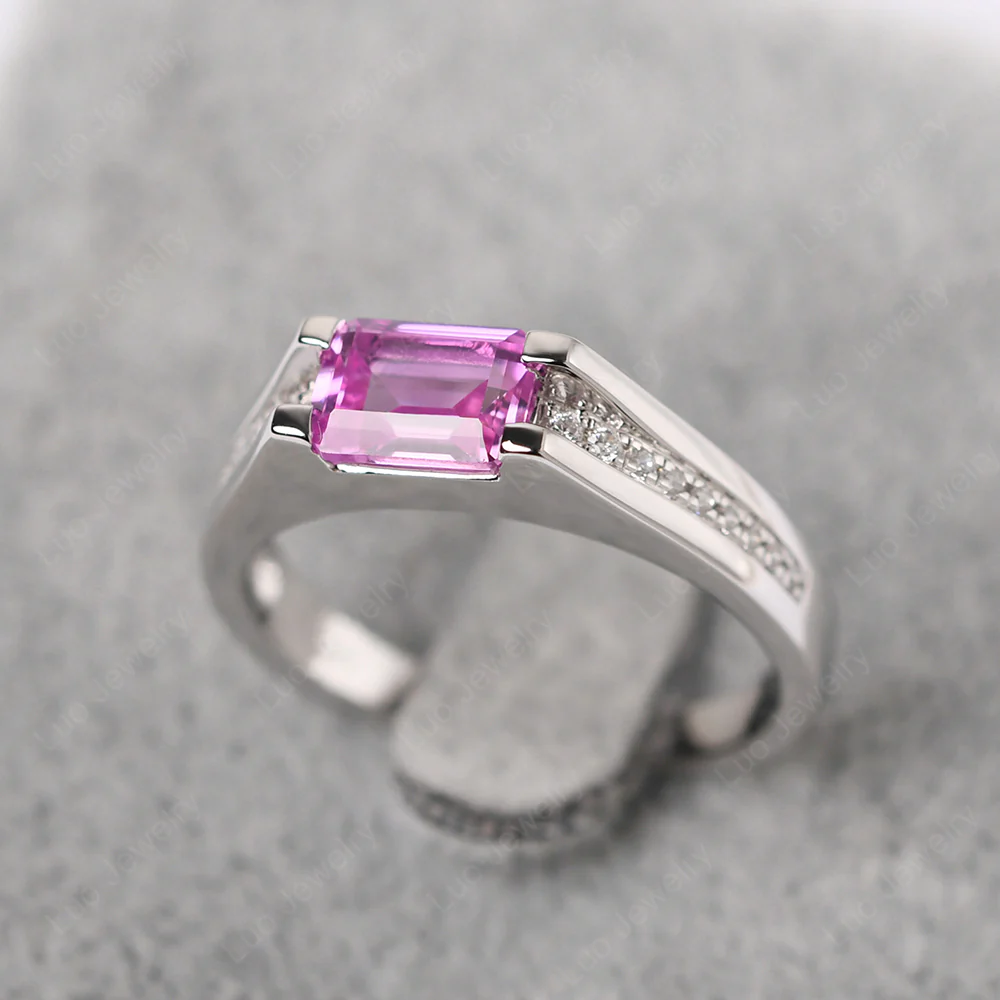 East West Pink Sapphire Engagement Ring - Image 4