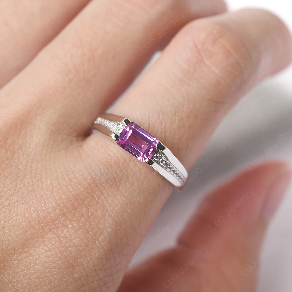 East West Pink Sapphire Engagement Ring - Image 7