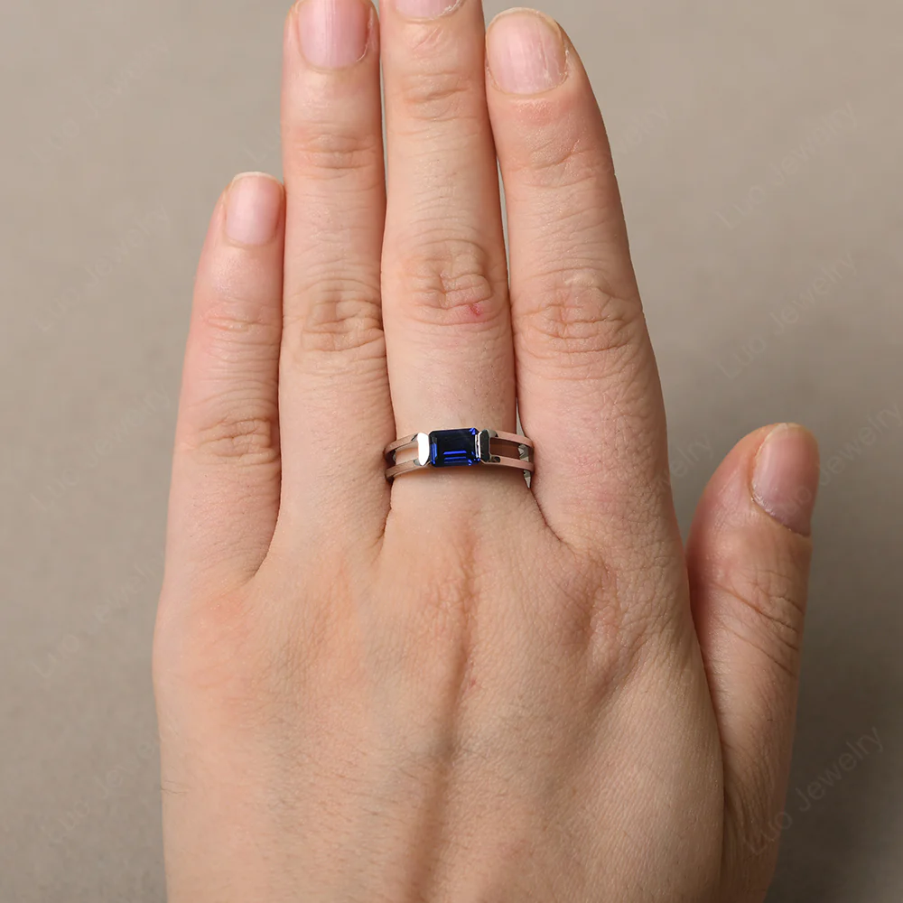 Sapphire Split Shank Solitaire Ring - Image 5