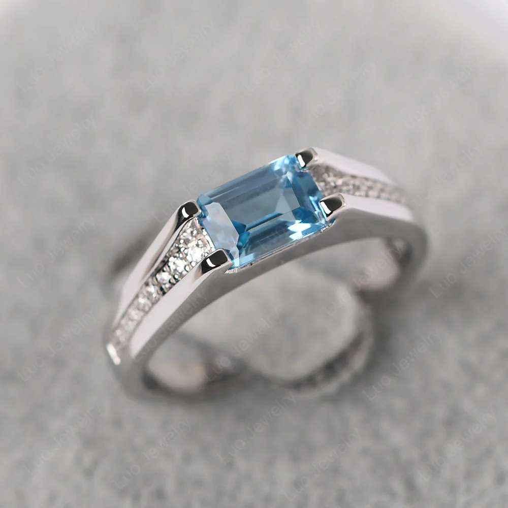 East West Swiss Blue Topaz Engagement Ring - Image 3