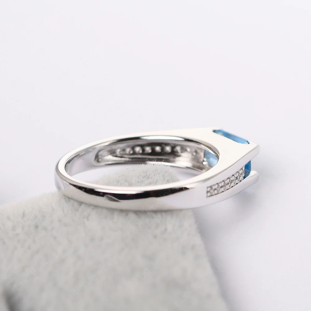 East West Swiss Blue Topaz Engagement Ring - Image 4