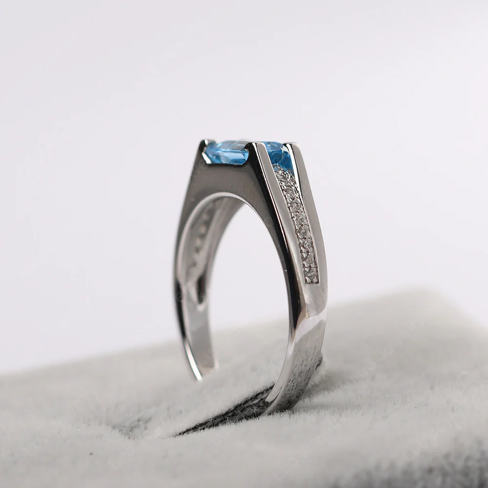 East West Swiss Blue Topaz Engagement Ring - Image 5