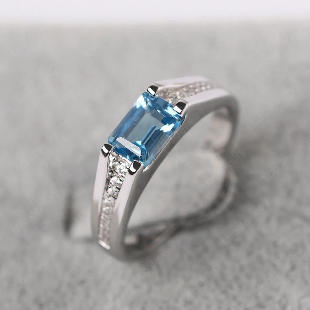 East West Swiss Blue Topaz Engagement Ring - Image 7