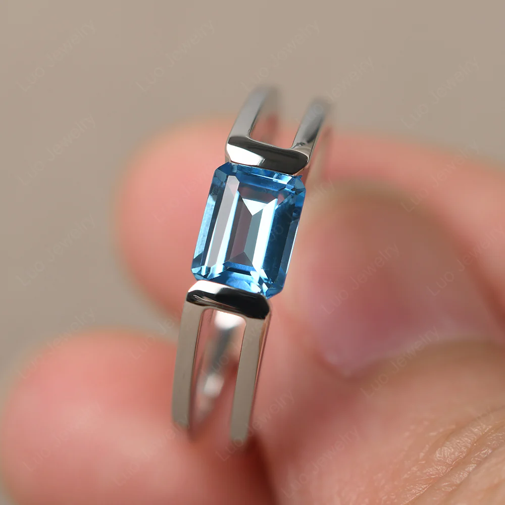 East West Swiss Blue Topaz Solitaire Ring