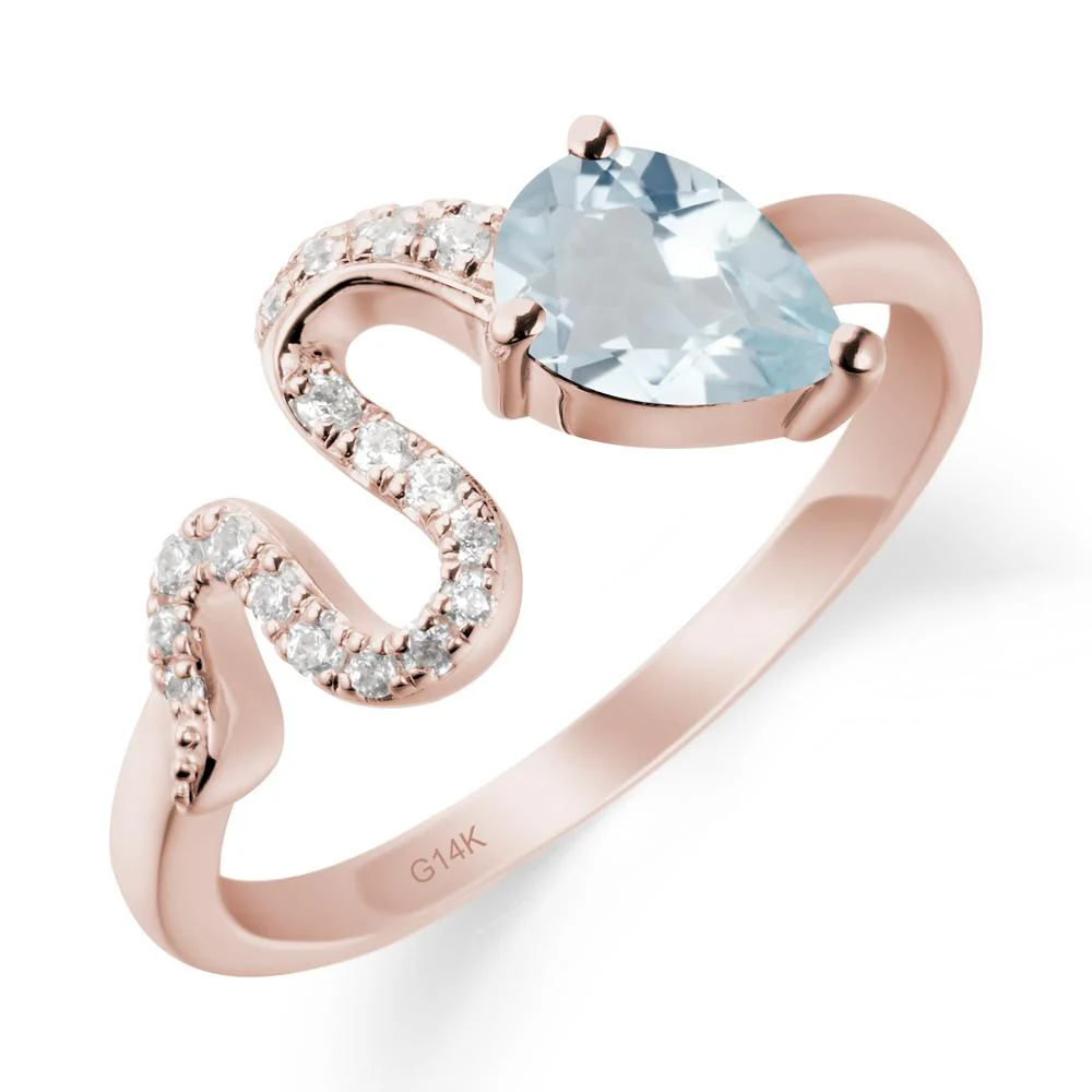 Elegant Wave Band Aquamarine Ring