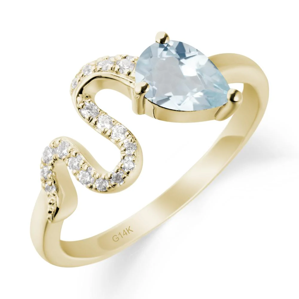 Elegant Wave Band Aquamarine Ring - Image 3
