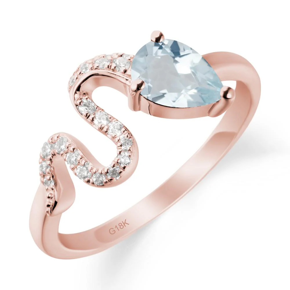 Elegant Wave Band Aquamarine Ring - Image 4