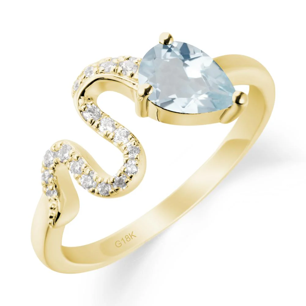 Elegant Wave Band Aquamarine Ring - Image 6