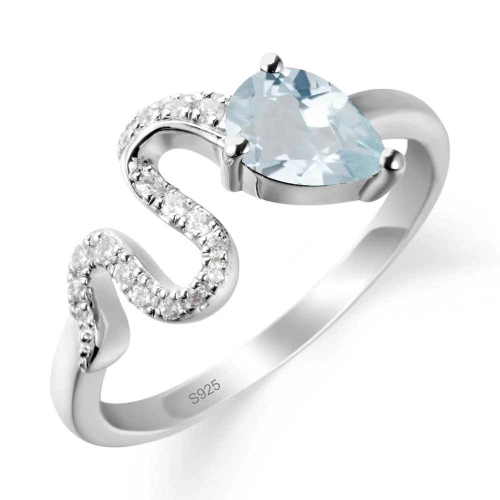 Elegant Wave Band Aquamarine Ring - Image 9