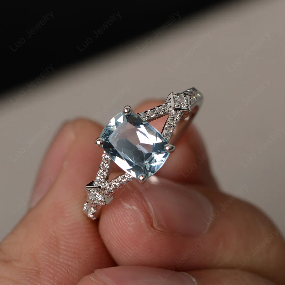 Aquamarine Rectangular Cushion Cut Ring