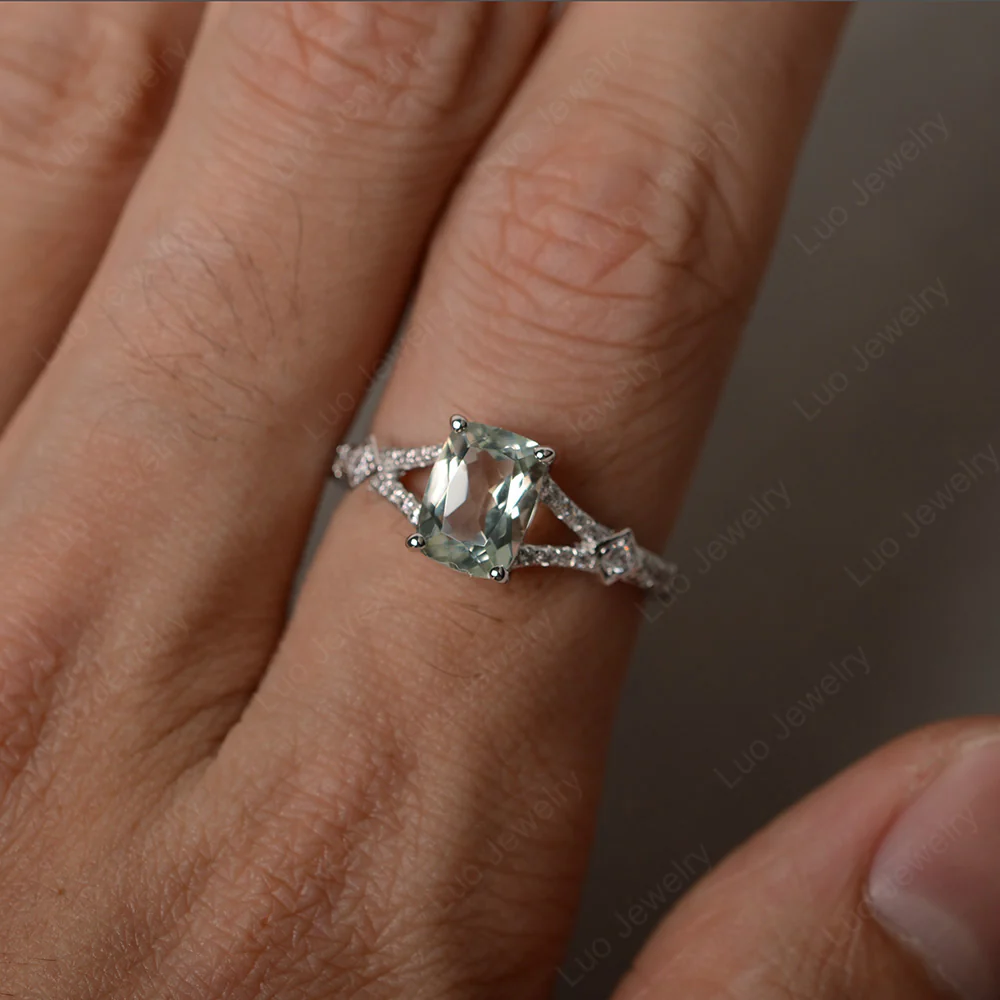 Green Amethyst Rectangular Cushion Cut Ring - Image 4