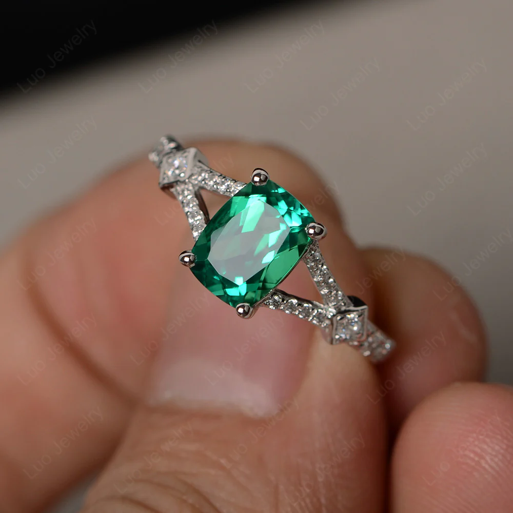 Emerald Rectangular Cushion Cut Ring