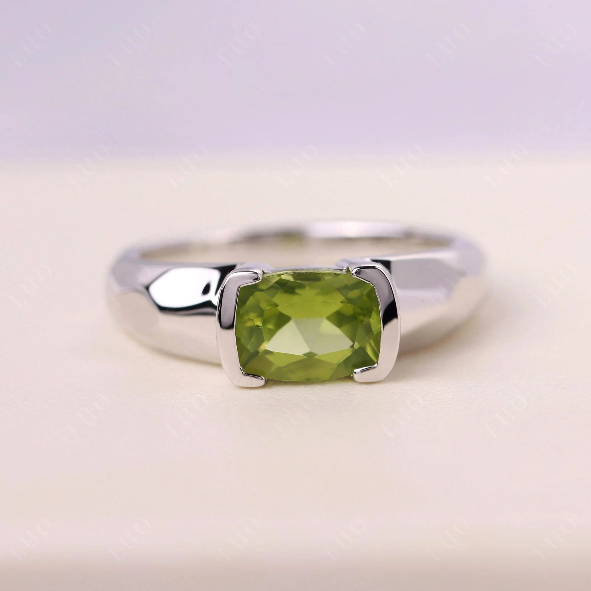 Elongated Cushion Peridot Engagement Ring - Image 10