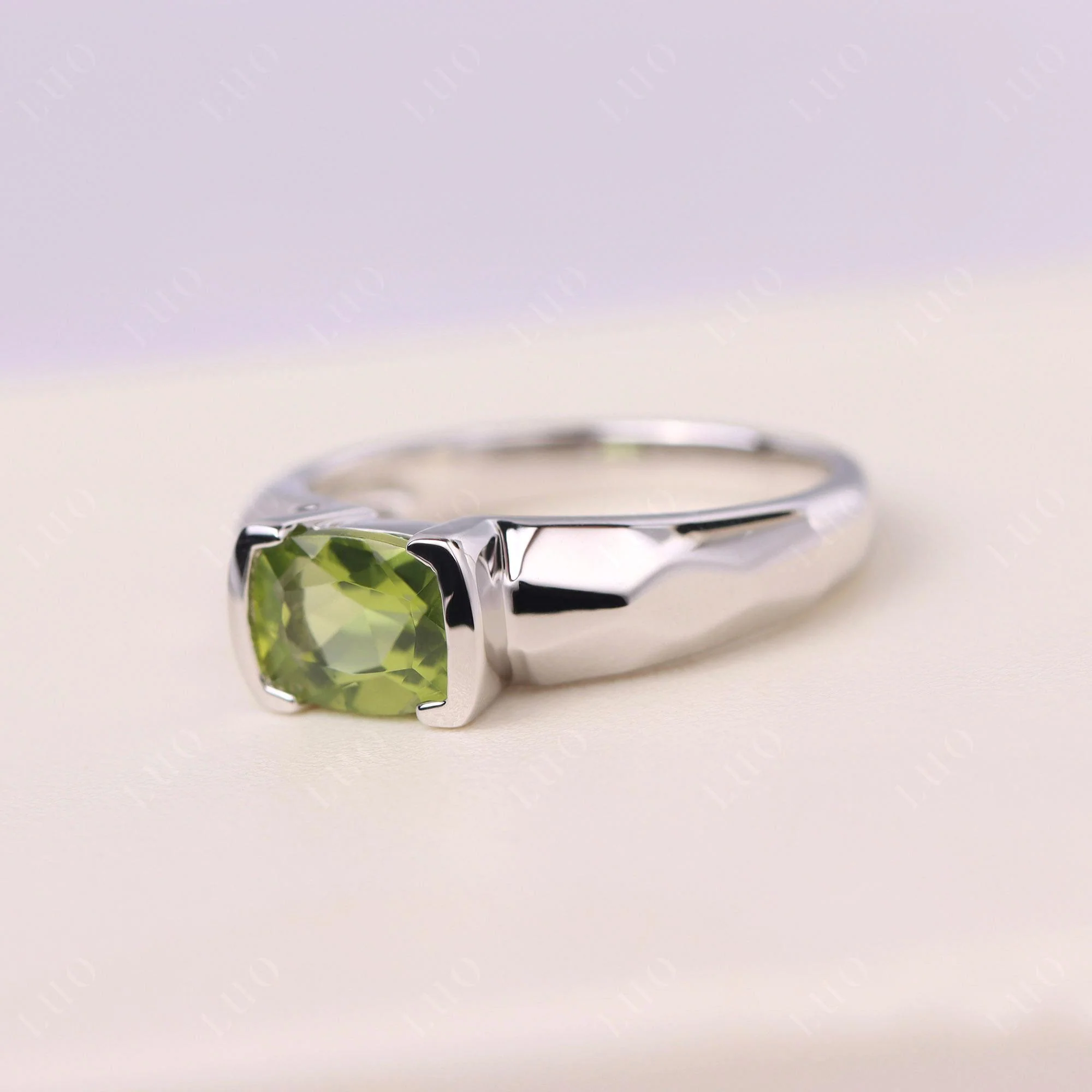 Elongated Cushion Peridot Engagement Ring - Image 11