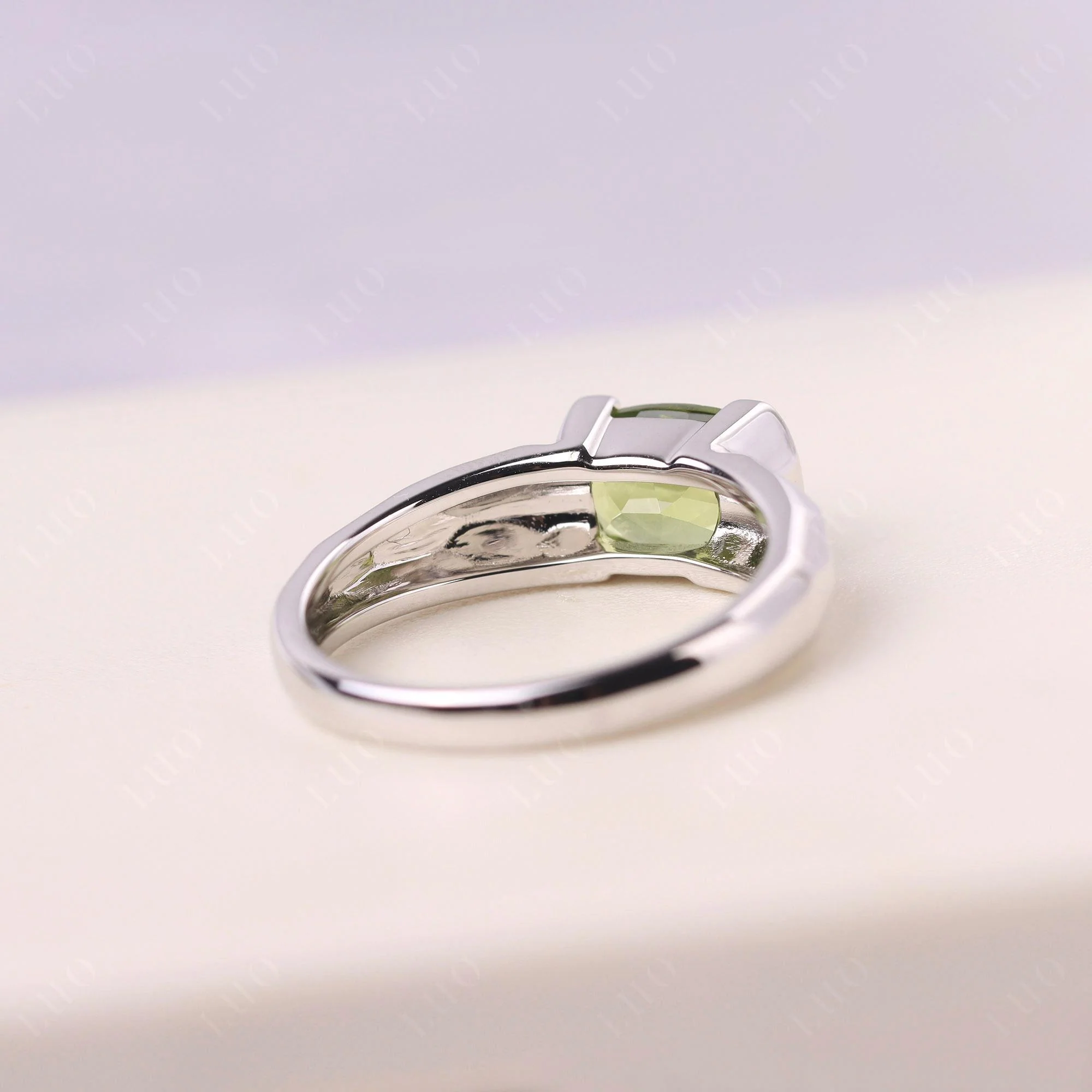 Elongated Cushion Peridot Engagement Ring - Image 12