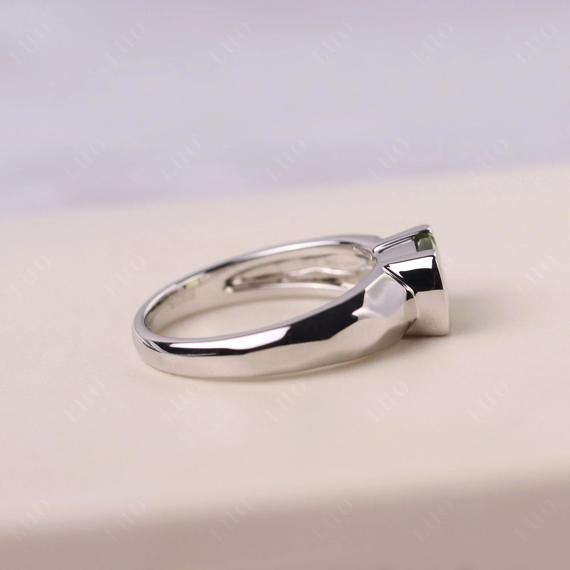 Elongated Cushion Peridot Engagement Ring - Image 13