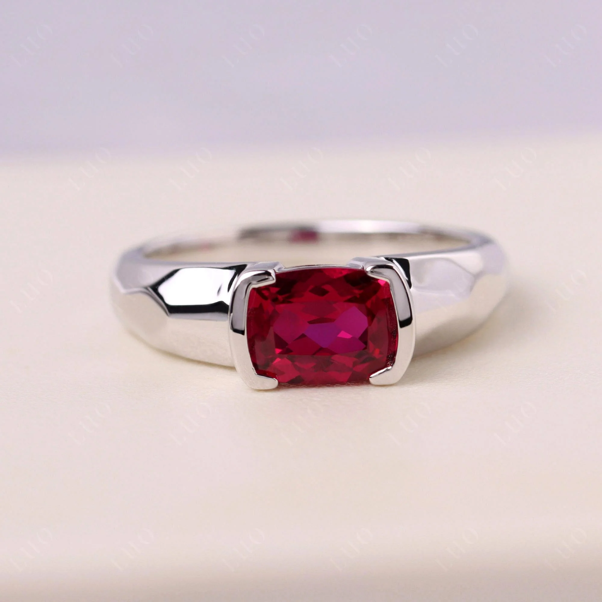 Ruby East West Cushion Cut Ring - Image 10