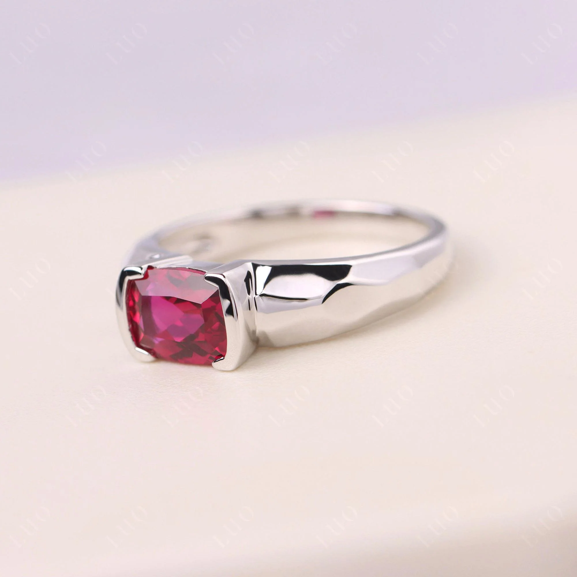 Ruby East West Cushion Cut Ring - Image 11