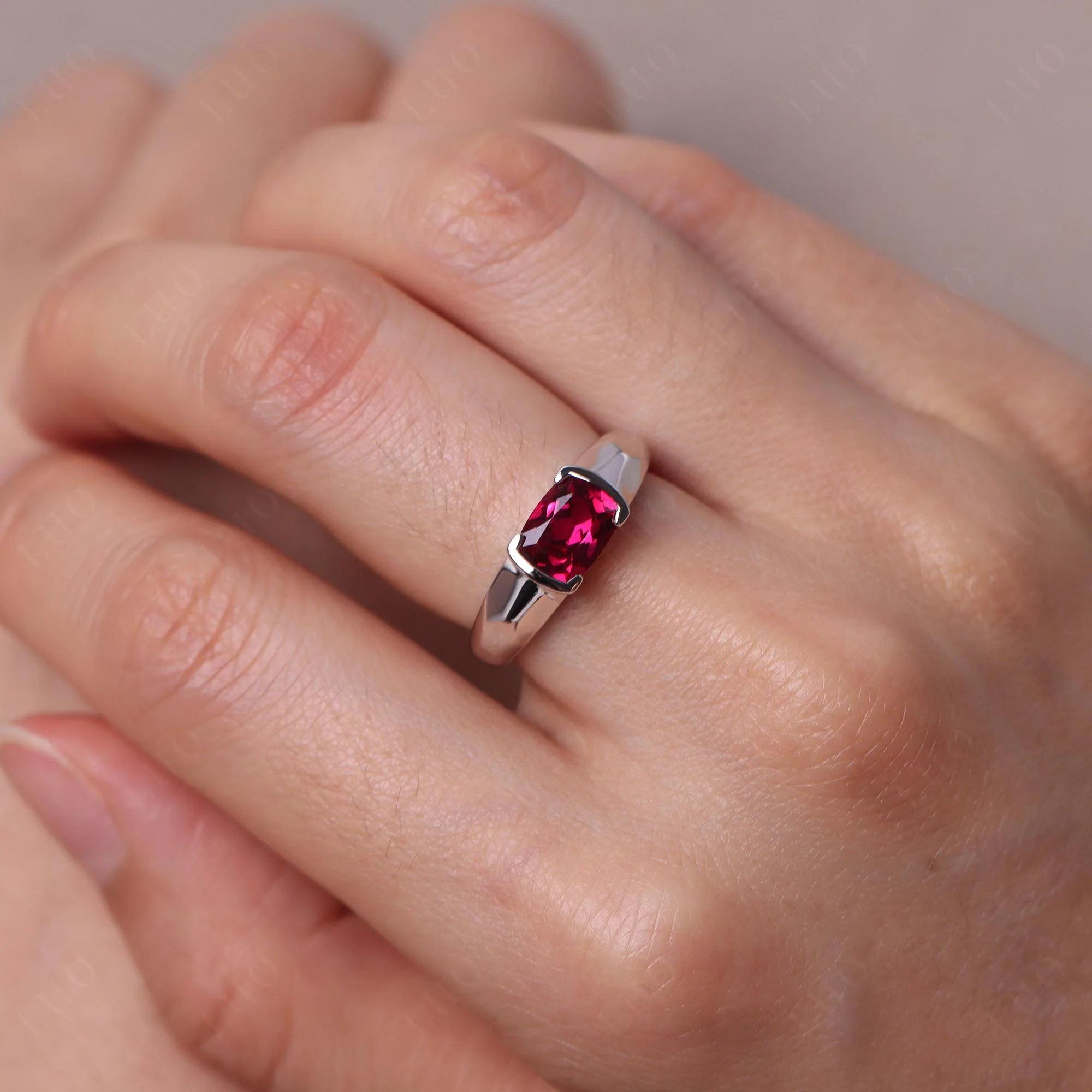 Ruby East West Cushion Cut Ring - Image 14