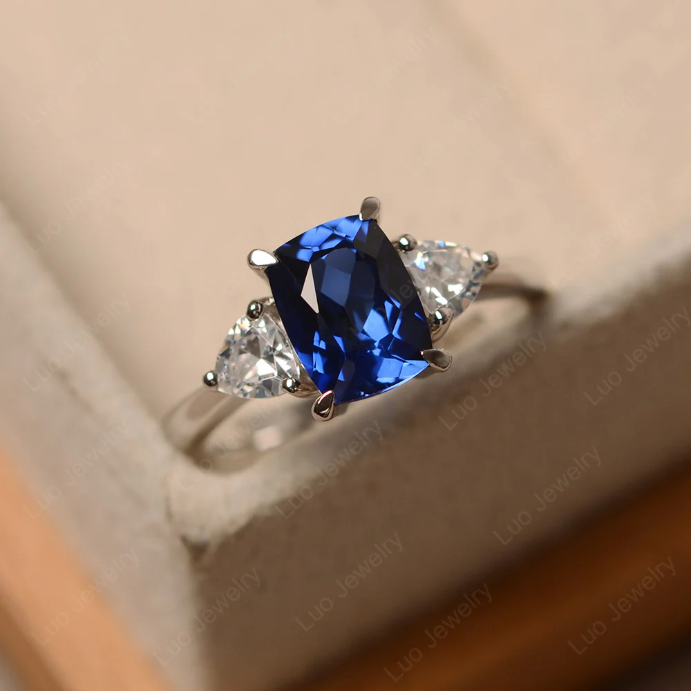 Elongated Cushion Cut Sapphire Ring - Image 2