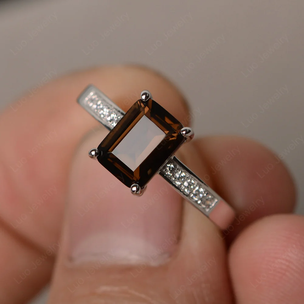 Smoky Quartz Emerald Cut Promise Ring