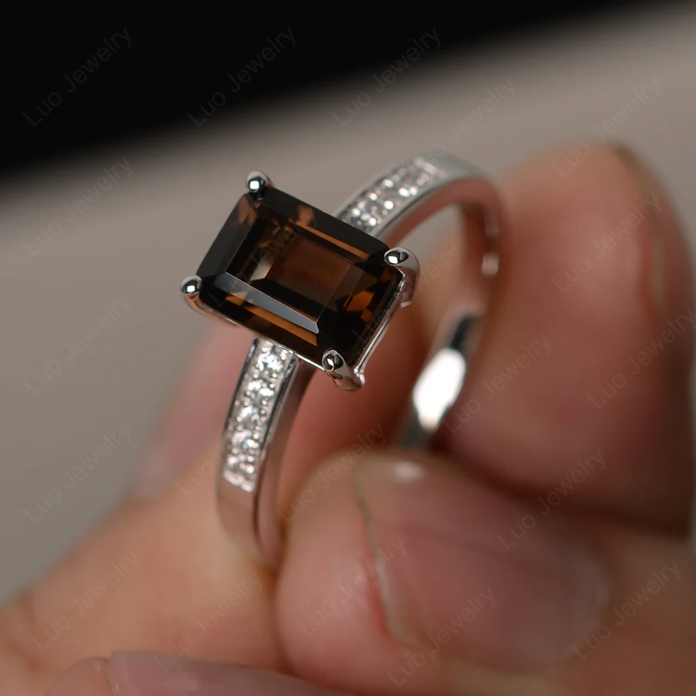 Smoky Quartz Emerald Cut Promise Ring - Image 2
