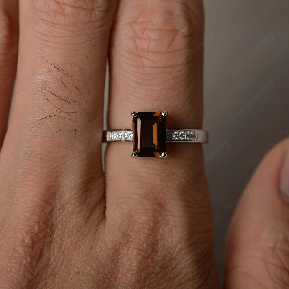 Smoky Quartz Emerald Cut Promise Ring - Image 4