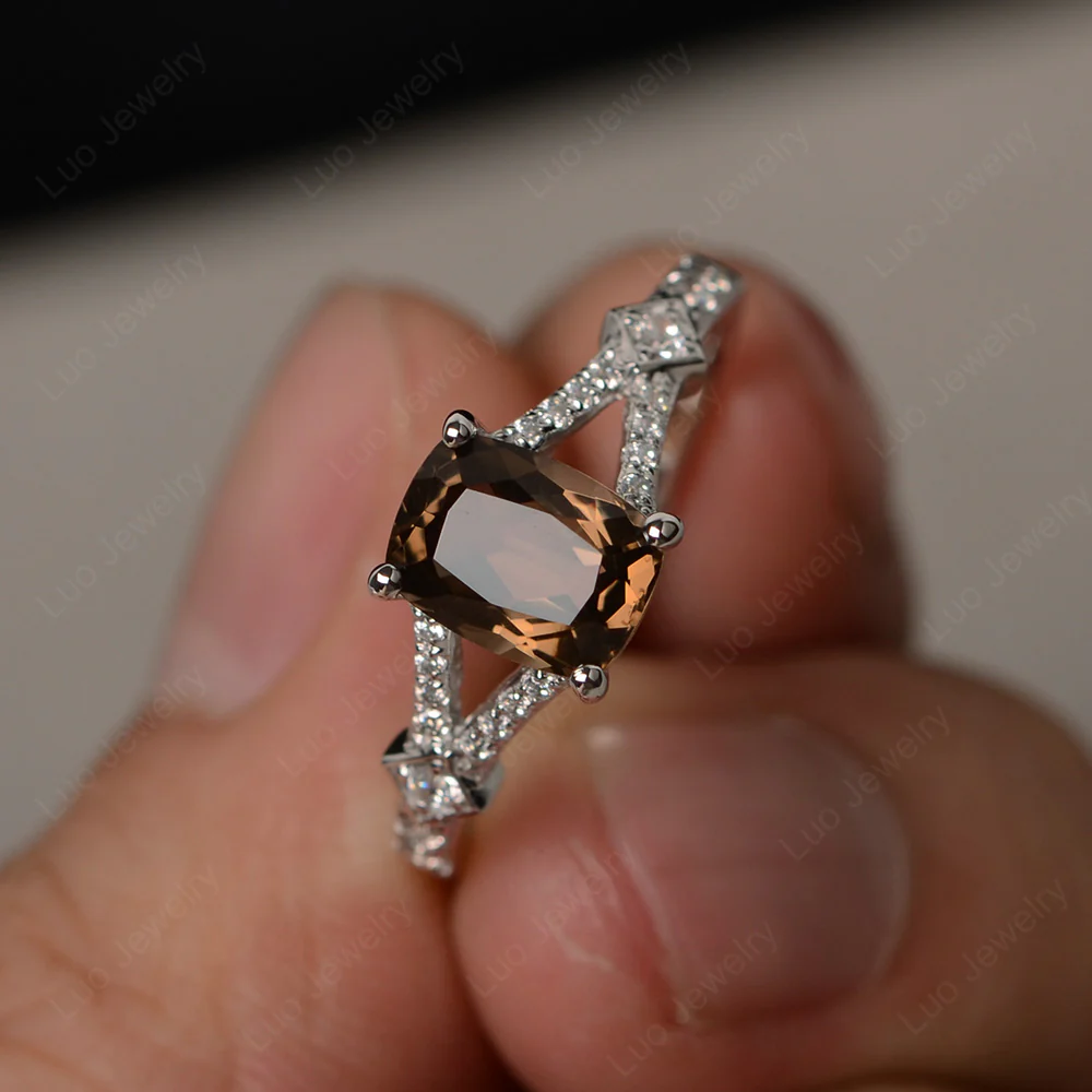 Smoky Quartz Rectangular Cushion Cut Ring - Image 2