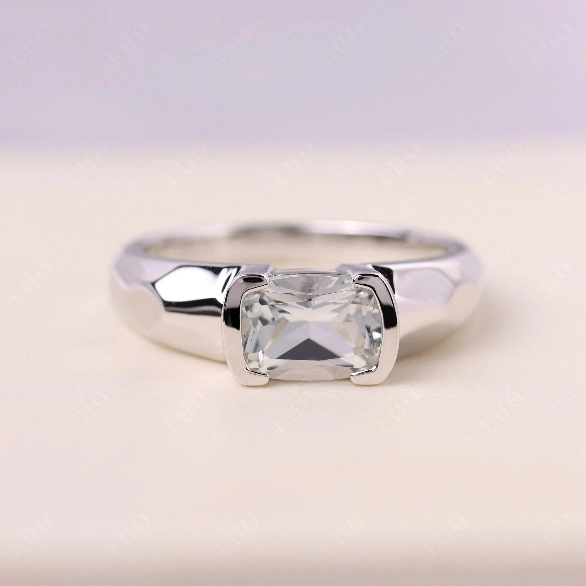 Elongated Cushion White Topaz Engagement Ring - Image 10