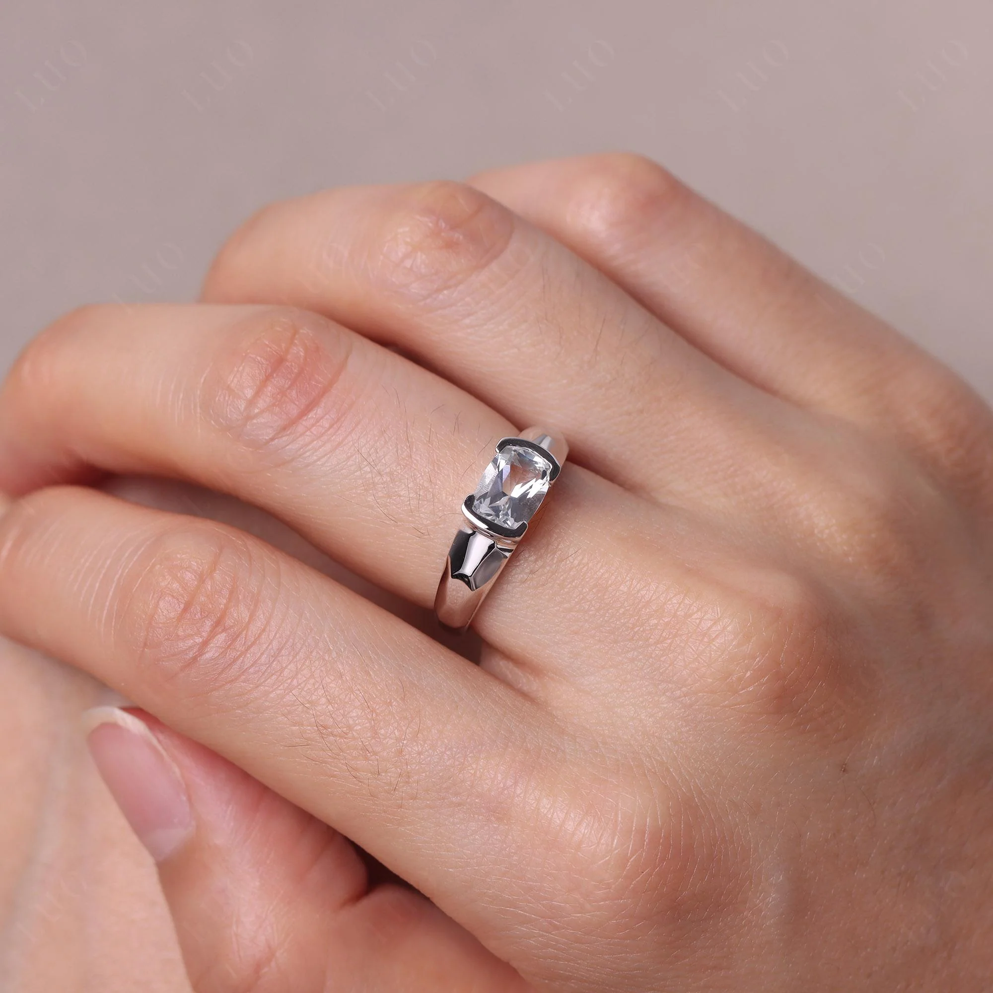 Elongated Cushion White Topaz Engagement Ring - Image 14
