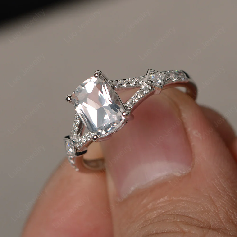 White Topaz Rectangular Cushion Cut Ring - Image 2