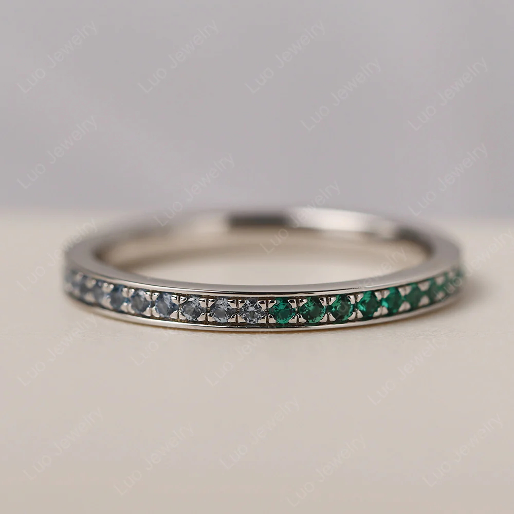 Cubic Zirconia and Emerald Eternity Band Ring