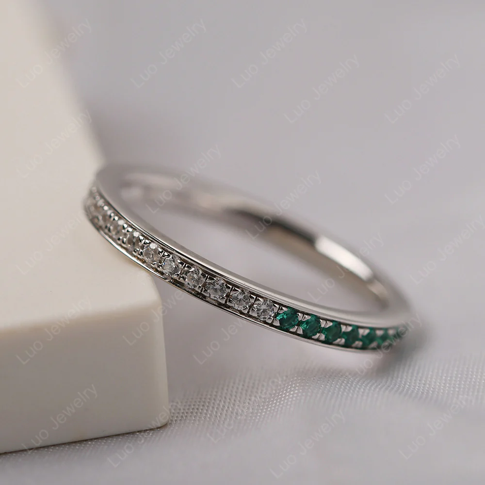 Cubic Zirconia and Emerald Eternity Band Ring - Image 2