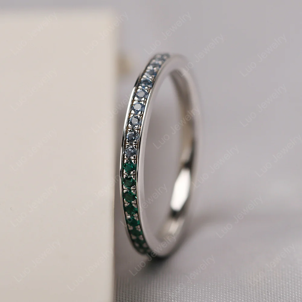 Cubic Zirconia and Emerald Eternity Band Ring - Image 3