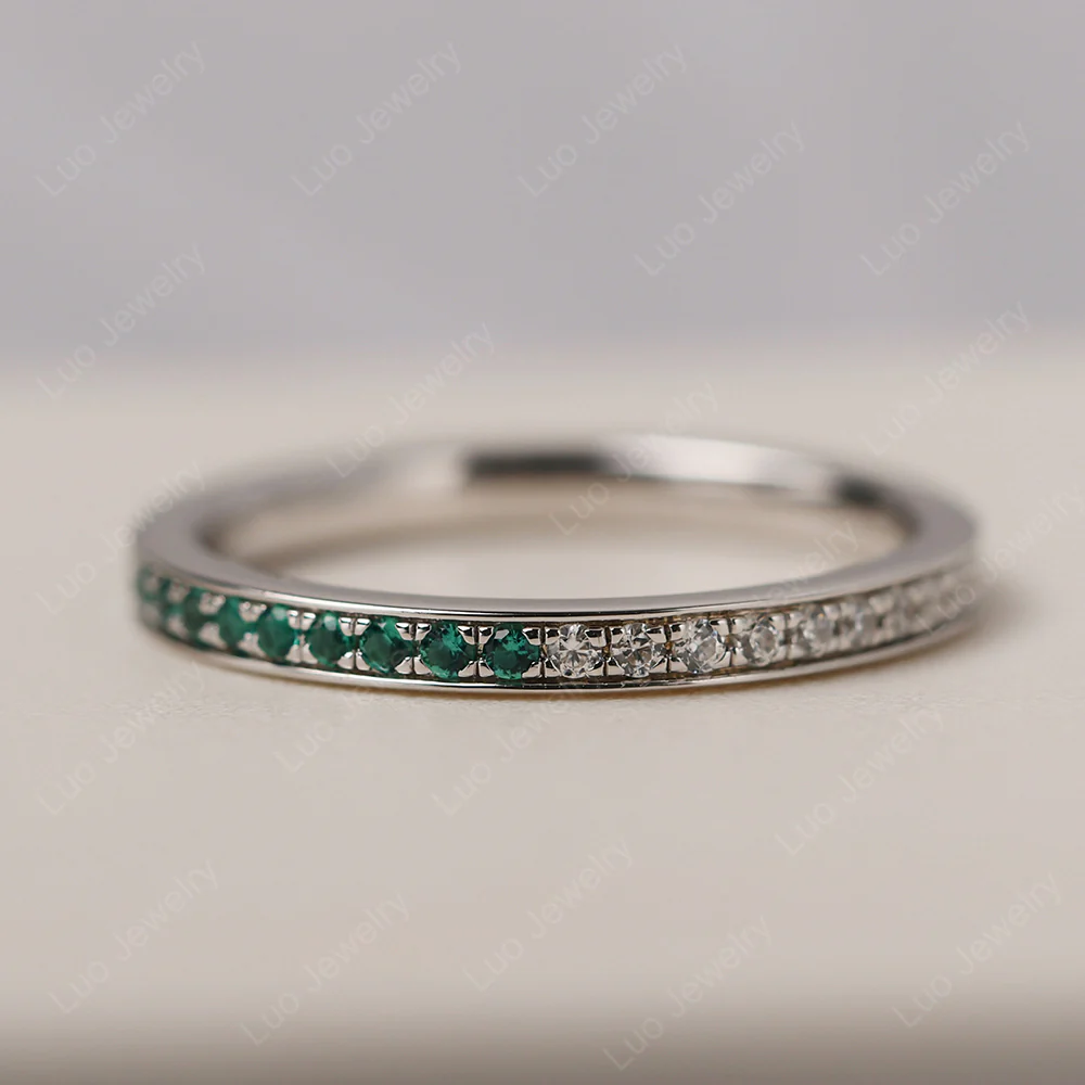 Cubic Zirconia and Emerald Eternity Band Ring - Image 4