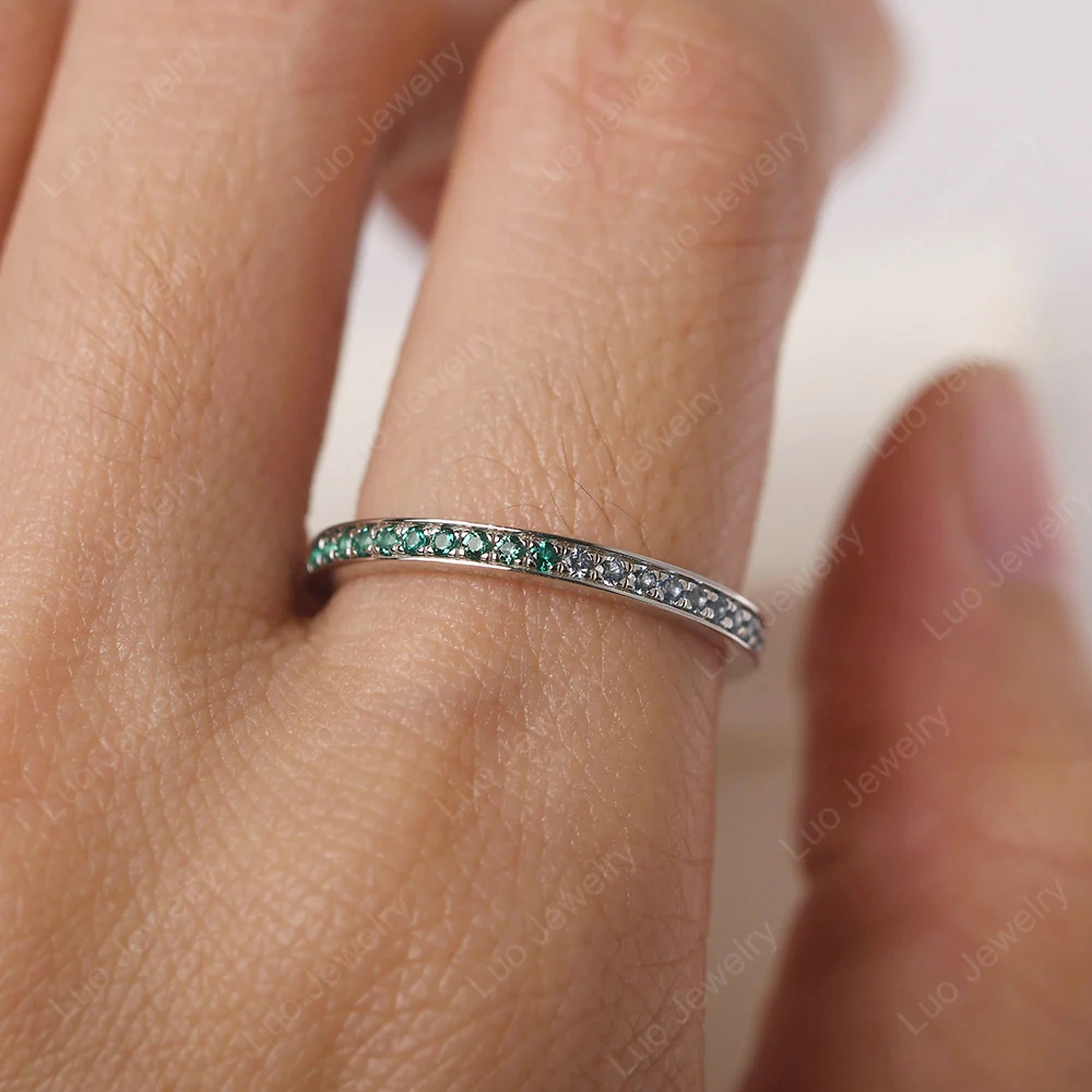Cubic Zirconia and Emerald Eternity Band Ring - Image 6