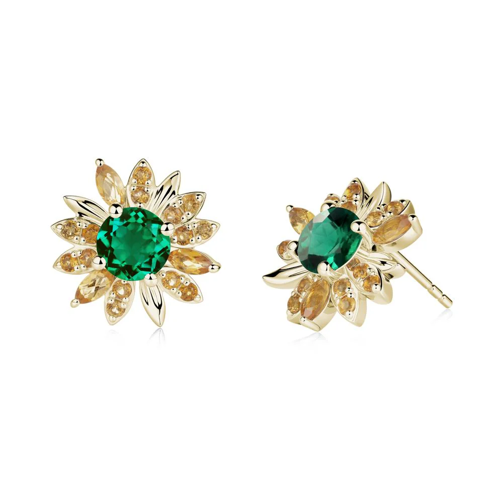 Emerald and Citrine Sunflower Pendant Earrings - Image 2