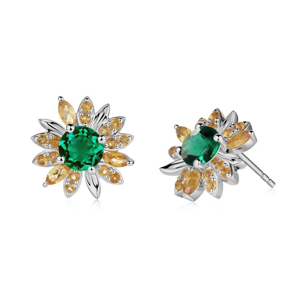Emerald and Citrine Sunflower Pendant Earrings - Image 5