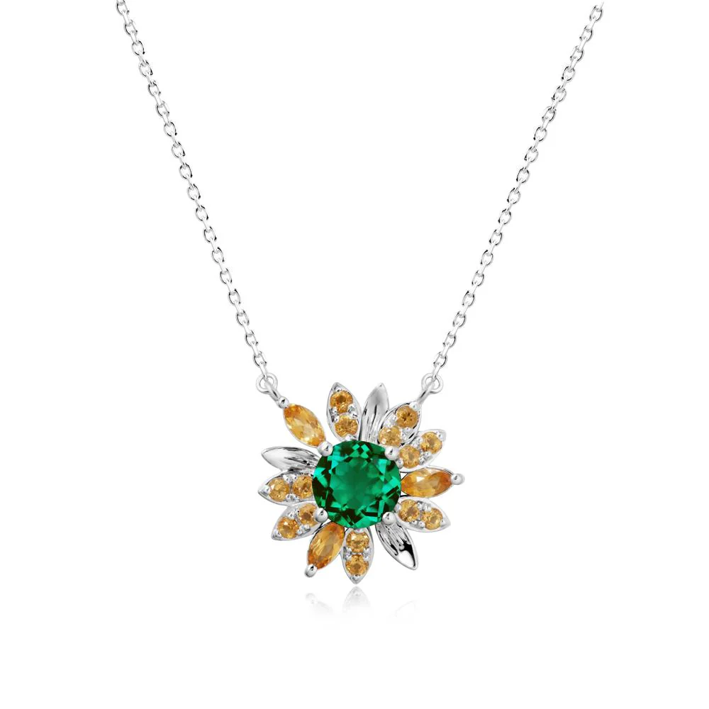 Emerald and Citrine Sunflower Pendant Necklace - Image 5