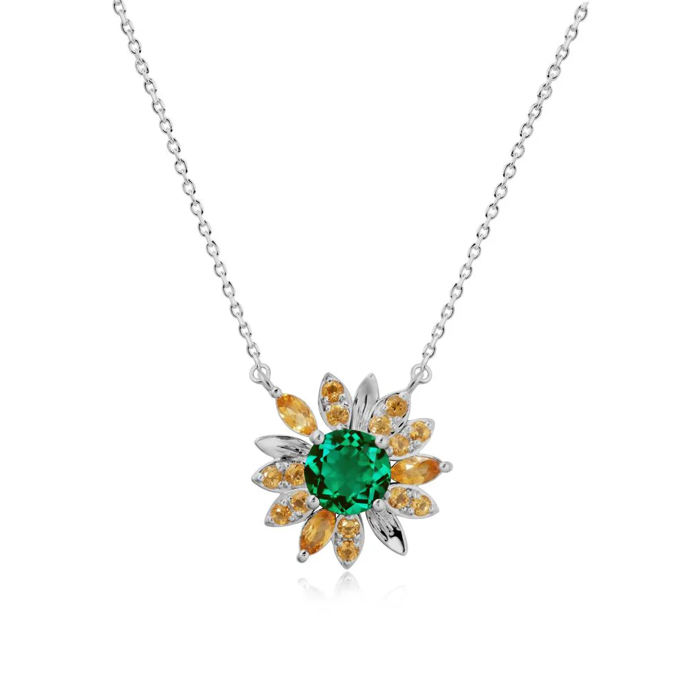 Emerald and Citrine Sunflower Pendant Necklace - Image 8