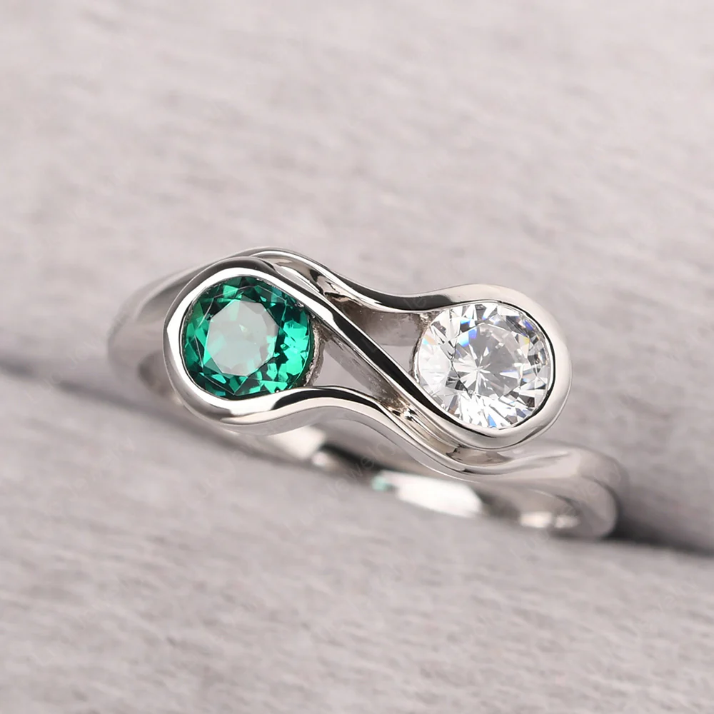 Cubic Zirconia and Emerald Double Stone Engagement Ring - Image 2