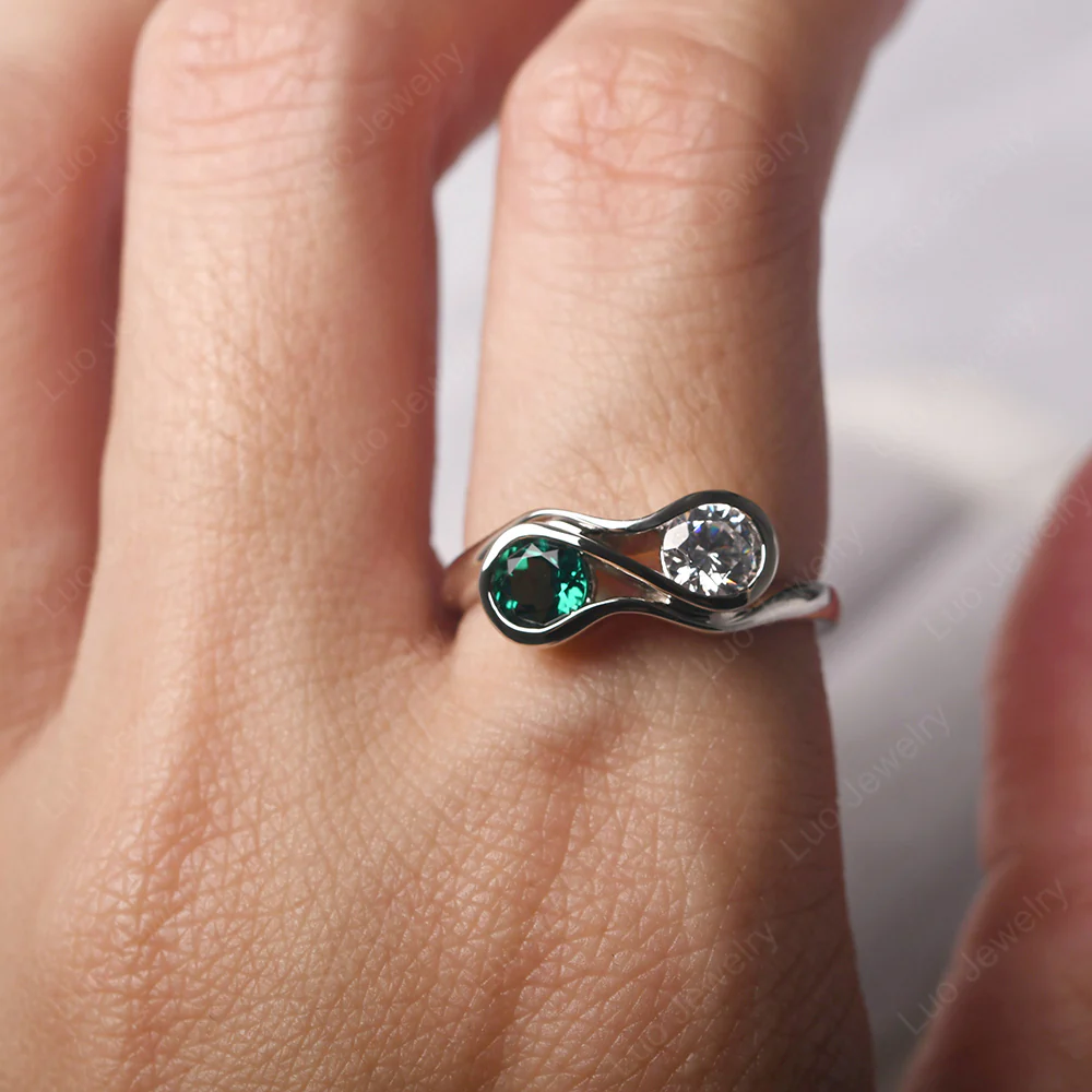 Cubic Zirconia and Emerald Double Stone Engagement Ring - Image 5