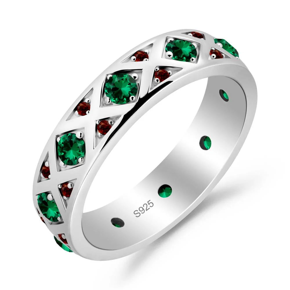 Emerald and Garnet and Garnet Eternity Band Ring - Image 6