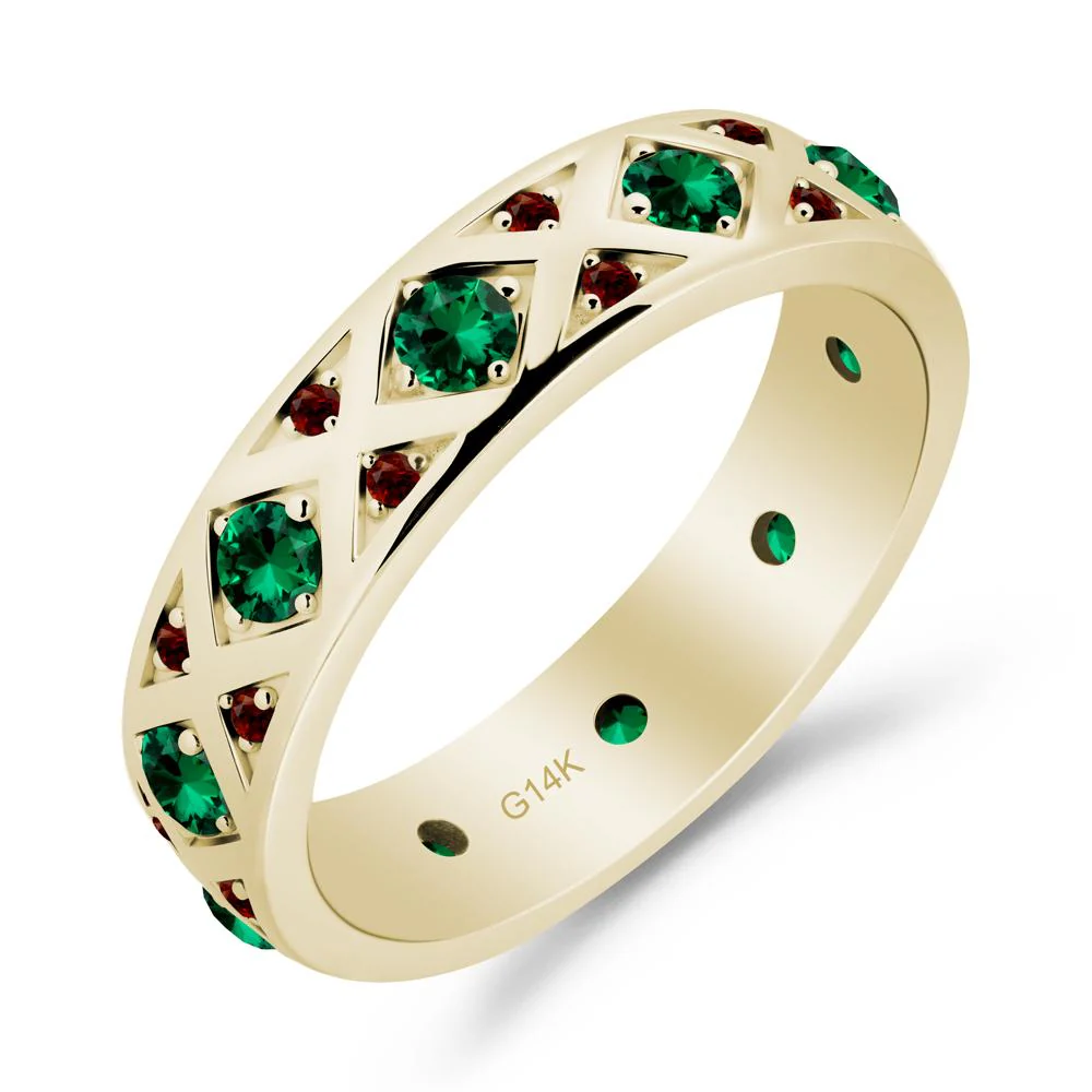 Emerald and Garnet and Garnet Eternity Band Ring - Image 7