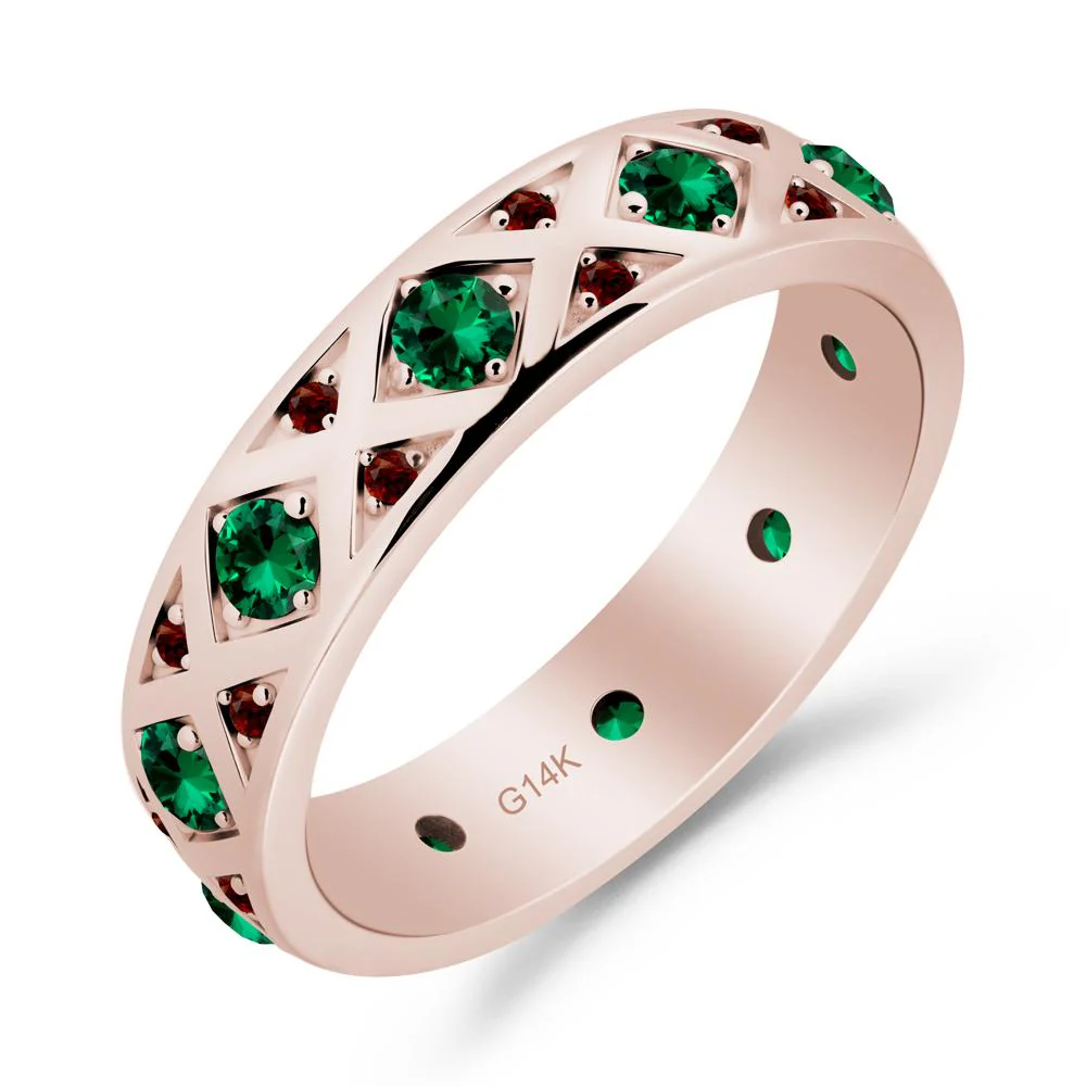 Emerald and Garnet and Garnet Eternity Band Ring - Image 9