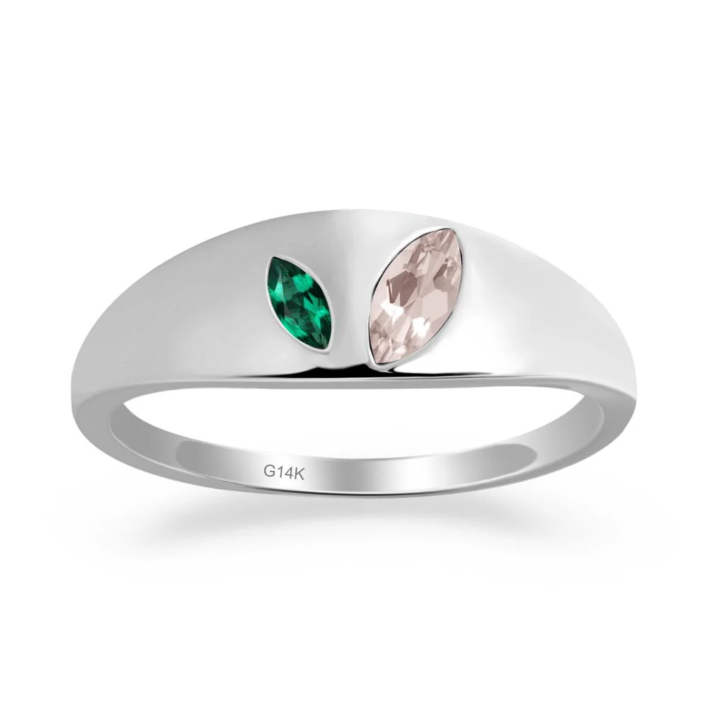 Emerald and Morganite and Emerald Two Stone Ring - Image 4