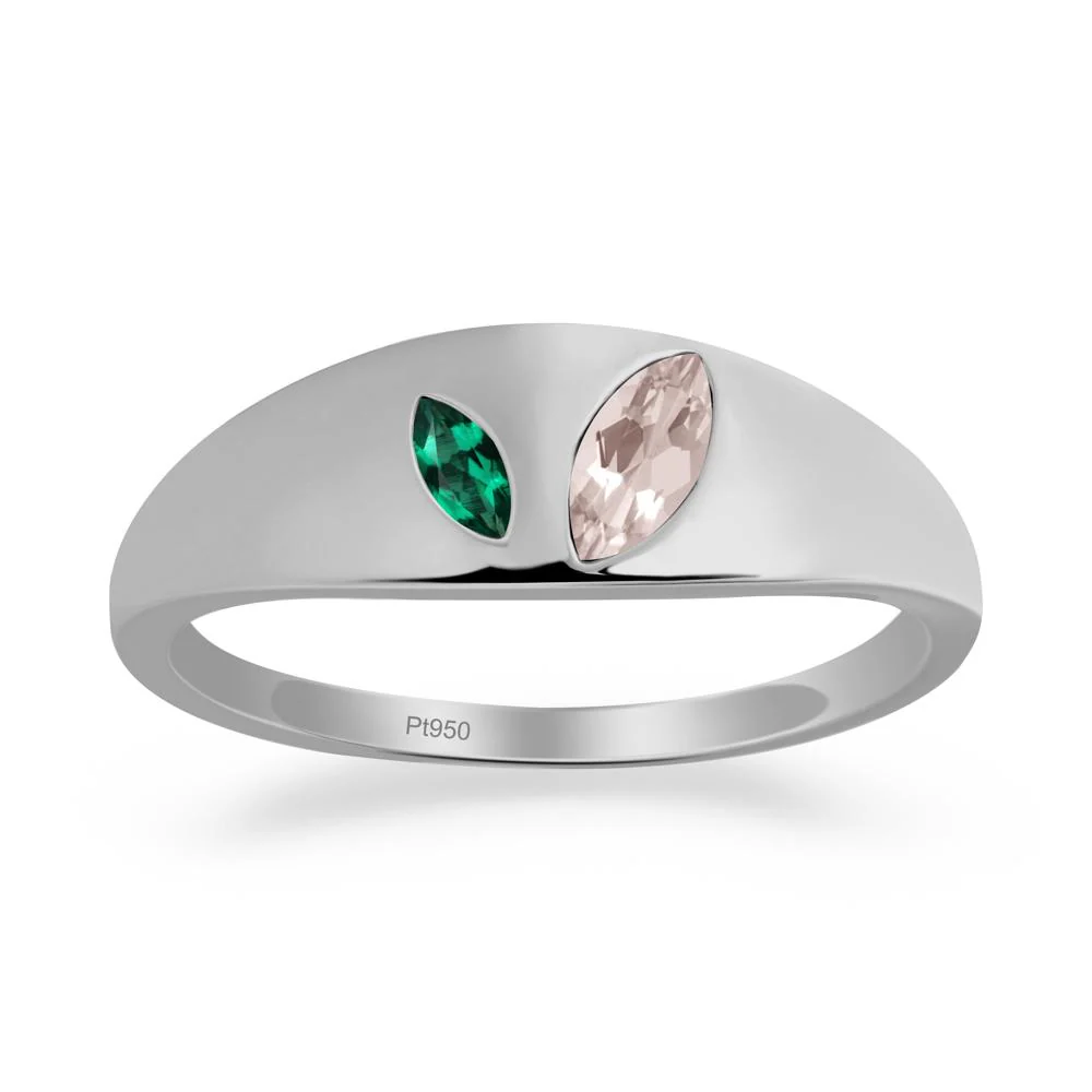 Emerald and Morganite and Emerald Two Stone Ring - Image 7