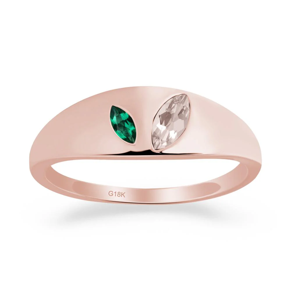 Emerald and Morganite and Emerald Two Stone Ring - Image 9
