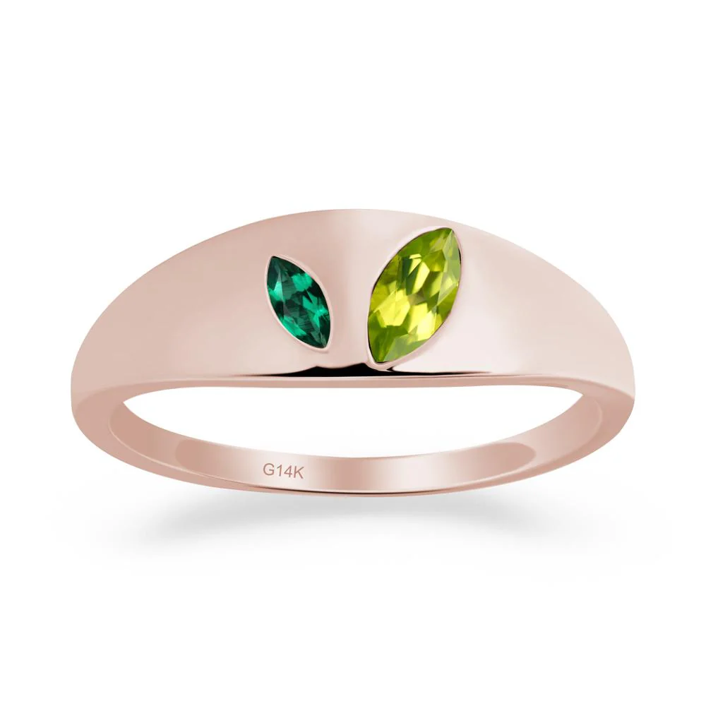 Emerald and Peridot and Emerald Two Stone Ring - Image 9