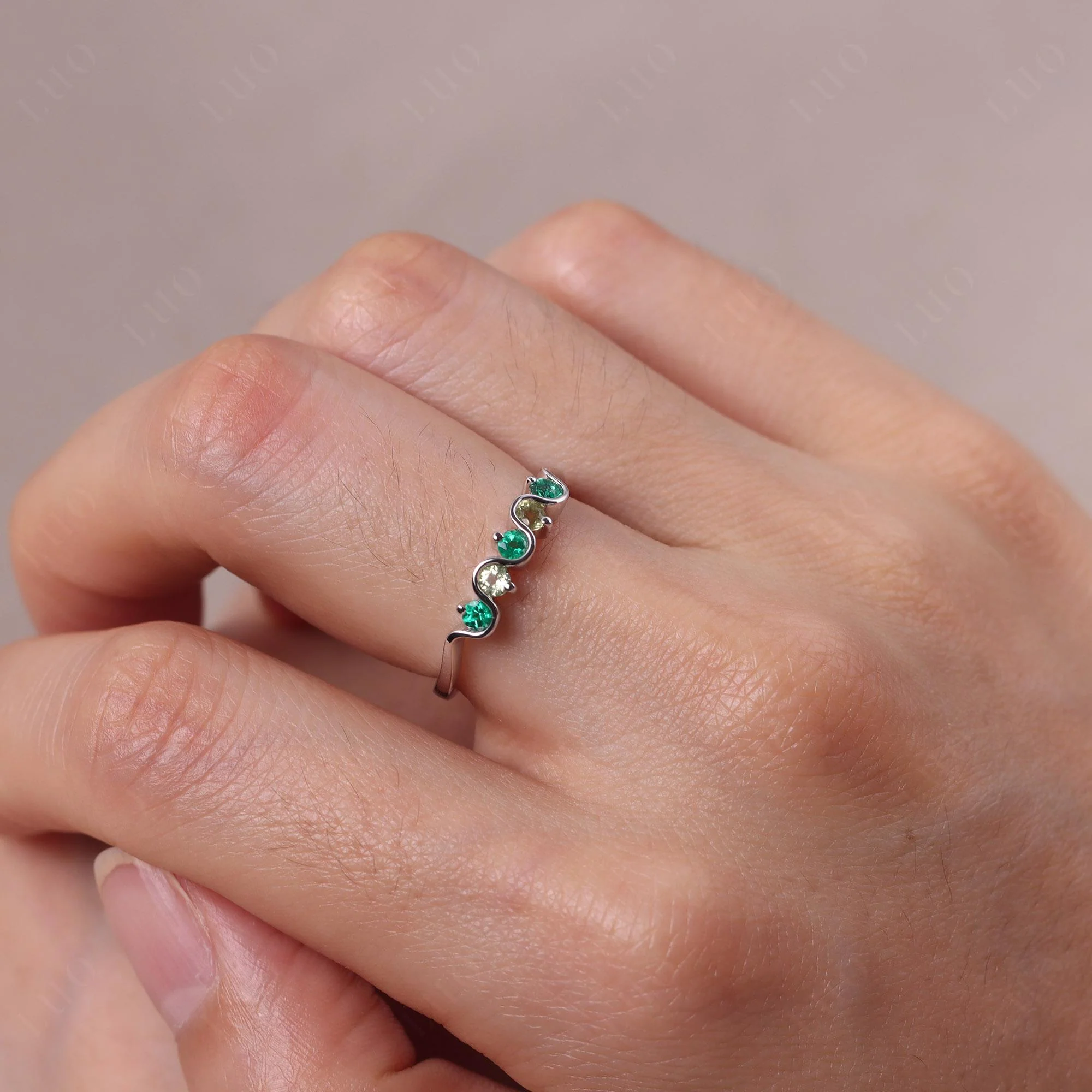 Emerald and Peridot Band Ring - Image 14